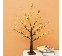Árbol bonsái con luz LED con 24 ramas parpadeantes, funciona con pilas/USB, base extraíble, decoración de mesa festiva de Navidad para sala de estar y dormitorio