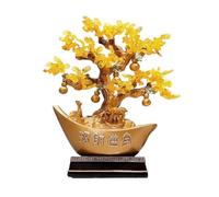 Árbol Bonsái de Cristal Adorno de citrino for árbol la fortuna, con lingote cristal dorado, ideal for inauguración casa Decoración de mesa(Gold)
