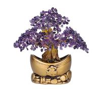 Árbol Bonsái de Cristal Adorno de Feng Shui for escritorio, árbol del dinero con amatista y citrino Decoración de mesa(Purple)