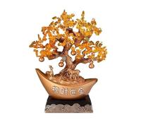 Árbol Bonsái de Cristal Árbol de citrino con base alta for decoraciones que atraen riqueza, fortuna y suerte Decoración de mesa(Gold)