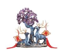 Árbol Bonsái de Cristal Árbol de la fortuna cristal con adorno ciervo for entrada sala estar y el enfriador vino Decoración de mesa(Purple)