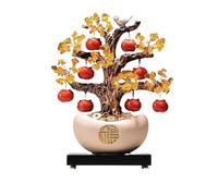 Árbol Bonsái de Cristal Colgante de árbol cristal la fortuna y caqui, adorno for atraer riqueza, citrino for escritorio sala estar Decoración de mesa(Blanco)