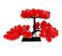 Árbol bonsái de pino artificial con agujas vibrantes verdes, amarillas, rojas y naranjas para decoración de estantes de escritorio en el hogar, oficina, escritorio, planta falsa de plástico compacto