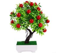 Árbol bonsái falso con fruta, 18 x 26 cm, planta de simulación para sala de estar, escritorio, vegetación interior (fruta roja)