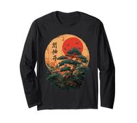 Árbol bonsái japonés Retro Sun Zen caligrafía pájaros Manga Larga