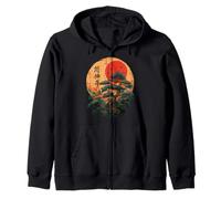 Árbol bonsái japonés Retro Sun Zen caligrafía pájaros Sudadera con Capucha