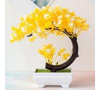 Árbol bonsái verde artificial para decoración de interiores, espacio de estar, oficina, escritorio, estante moderno adorno floral (amarillo)