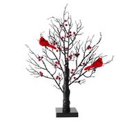 Árbol brillante vintage con pájaros rojos, mini árbol de abedul LED de 21 pulgadas con cardenales, funciona con pilas, árbol de Navidad iluminado para decoración de vacaciones, exhibición de temporada