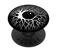 Árbol Celestial de la Vida, diseño Yin Yang, Luna mística y raíces PopSockets PopGrip Adhesivo