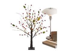 Árbol con luz LED, adorno de flor de bayas rojas, acento decorativo iluminado, día festivo para Navidad, Pascua, invierno, Año Nuevo, inauguración de la casa, dormitorio, sala de estar, comedor