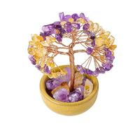 Árbol de Amatista, Árbol de la Fortuna, Ornamento Viviente, Decoración Feng Shui Bonsái para el Hogar y la Oficina, Regalo de Cristal (Amatista + Citrino)