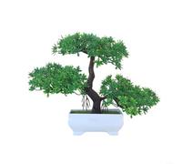 Árbol de cedro bonsái artificial, planta en maceta realista para decoración del hogar y la oficina, bajo mantenimiento, 25 x 15 x 15 cm, verde/morado/rosa/rojo/amarillo (verde)