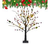 Árbol de Cerezo en Flor LED: Iluminado de 55 cm, decoración de Bayas con luz Blanca cálida, Centro de Mesa de PVC de Invierno, exhibición de Brillo Festivo | Encantador de Mesa de Comedo