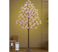 Árbol de cerezo iluminado de 6 pies, árbol rosa artificial artificial con 112 luces, 336 flores exuberantes, temporizador, control remoto, 8 modos, árbol de cerezo para primavera, boda, San Valentín,