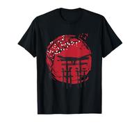 Árbol de Cerezo Rojo Sol Budismo Zen diseño Oriental Camiseta
