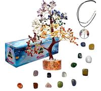 Árbol de cristal KACHVI. Regalos de cristal de meditación espiritual para mujeres. Árbol de cristales. Decoraciones para sala de estar. 300 cuentas. Con 14 piedras naturales y árbol de la vida.