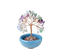 Árbol de cristales, Árbol de cristal con alambre cobre envuelto, árbol piedras preciosas hecho a mano for decoración del hogar y la oficina, decoraciones Feng Shui(10x6cm)