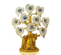 Árbol de Dinero Azul contra el Mal de Ojo con Estatua de Buda Dorada Pintada con Flores Artificiales Blancas, decoración de protección para el hogar y la Oficina, Adorno Feng Shui