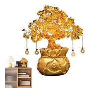 Árbol de dinero de citrino - Bonsai con piedras preciosas de la suerte, escultura de moneda de riqueza, adorno de abundancia energética, exhibición de piedra de riqueza, árbol de curación de cristal