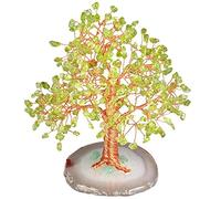 Árbol de dinero de Navidad de cristal en losa de ágata natural, decoración de estatuilla de bonsái de piedra de chip de caída hecha a mano para la riqueza y la suerte-Peridoto