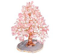 Árbol de dinero de Navidad de cristal en losa de ágata natural, decoración de estatuilla de bonsái de piedra de chip de caída hecha a mano para la riqueza y la suerte-Cuarzo rosa