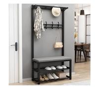 Árbol de entrada 4 en 1 con banco de zapatos, 12 ganchos y 2 varillas para colgar, marco de metal, elegante solución de almacenamiento para zapatos y abrigos