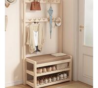 Árbol de entrada con banco de almacenamiento acolchado, perchero y zapatero, elegante mueble de armario para organización de pasillo y soluciones de ahorro de espacio