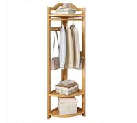 Árbol de entrada de esquina con almacenamiento de zapatos, perchero y estante, soporte de madera independiente para oficina, color natural