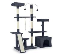 Árbol de gato 121 x 70 x 136 cm con rascador Rampa 2 en 1 Ambiance Acogedor Diseño Moderno en aglomerado Gris Oscuro 20_0017969