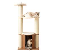 Árbol de gato 60 x 48 x 135 cm, torre de juego para gatos de madera maciza, con 2 postes para garra, 3 plataformas y 1 cueva, apto para gatitos y gatos grandes