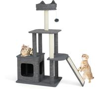 Árbol de gato 95 x 40 x 117 cm con plataformas acolchadas y postes para arañar Diseño moderno en lino sintético gris 20_0020022