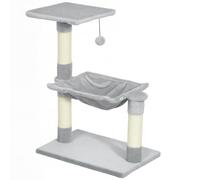 Árbol de gato con hamaca y plataforma 50 x 36 x 70 cm, 3 rascadores para varios gatos, diseño acogedor de peluche gris claro 21_0007631