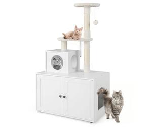 Árbol de gato con recinto de arena 77,5 x 49 x 132 cm Fácil de limpiar Ambiente acogedor estilo industrial en MDF blanco 20_0010117