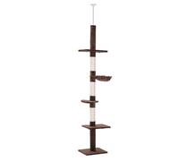 Árbol de gato de suelo a techo 40 x 34 x 230-260 cm 5 niveles rascador juegos moderno fijación techo de felpa marrón 21_0007627