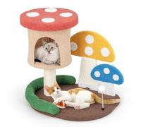 Árbol de gato en forma de hongo 60 x 49 x 59 cm con condominio y rascador Diseño lúdico de madera sisal y tela de peluche 20_0020689