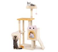 Árbol de gato interior multinivel, 95 x 43 x 125 cm, con condominio y percha acolchada, diseño contemporáneo de madera manufacturada Beige 20_0018086