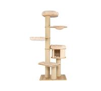 Árbol de gato multicapa 75 x 56 x 191 cm con percha espaciosa y alfombra lavable moderna de madera beige 20_0019615