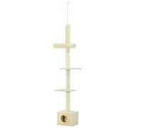 Árbol de gato para arañar 40 x 31 x 230-260 cm, 4 niveles estables, fijación de techo moderno, acogedor, de peluche, color beige 21_0007706