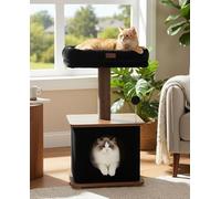 Árbol de gato para gato de interior 74 cm, diseño moderno de madera con postes rascadores de sisal, gran percha acolchada y nicho cerrado (negro y nuez, estándar (1 poste)