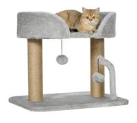 Árbol de gato rascador 48 x 38 x 42 cm estable con pompones colgantes de diseño contemporáneo en panel de partículas gris 21_0007682