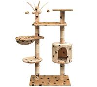 Árbol de gato rascador raspador nicho juguete animales peludos y sisal 125 cm huellas de patas beige 3702103