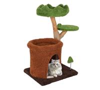 Árbol de gato tocón de 80 cm de madera maciza con cueva de felpa, asiento de hojas verdes, poste rascador de sisal y pelota de juego, ideal para gatos domésticos para escalar, jugar y dormir - Gato