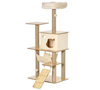 Árbol de gato torre de juegos 60 x 40 x 130 cm espacios de descanso y rascador moderno contemporáneo de madera aglomerada amarilla 21_0007654