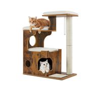 Feandrea Árbol de Gatos, Tablero de aglomerado de 86 cm de Altura, con Poste de Sisal, Plataforma, Cubierta de Piel Sintética Lavable, Marrón Rústico PCT70HW