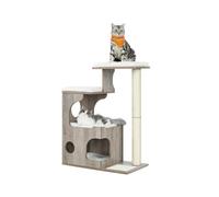 Feandrea Árbol de Gatos, Tablero de aglomerado de 86 cm de Altura, con Poste de Sisal, Plataforma, Cubierta de Piel Sintética Lavable, Greige Melange PCT070G01