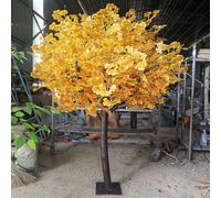 Árbol de ginkgo artificial con valla y césped, base de hierro resistente y ramas de madera maciza para decoración de interiores y centros comerciales