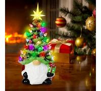 Árbol de gnomo de Navidad iluminado, árboles de Navidad de cerámica que se iluminan, gnomos de 8 pulgadas decoraciones de Navidad con luces multicolores, mini árboles de Navidad preiluminados pintados
