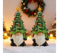 Árbol de gnomo de Navidad iluminado, árboles de Navidad de cerámica que se iluminan, gnomos de 8 pulgadas decoraciones de Navidad con luces multicolores, mini árboles de Navidad preiluminados pintados