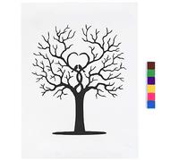 Arbol de Huellas Dactilares, Cuadro de Arbol de Huellas Boda Firma de Invitado de Bricolaje de 6 Colores para Boda Decoración Navidad