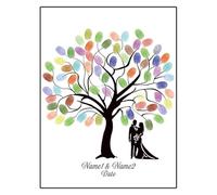 Arbol de Huellas Dactilares de Boda Pintura de Libro visitas Boda con Silueta Novia y Novio, Hoja árbol DIY Huella Dactilar (sin Marco, Almohadilla Tinta incluida)(Color018,40x60cm)
